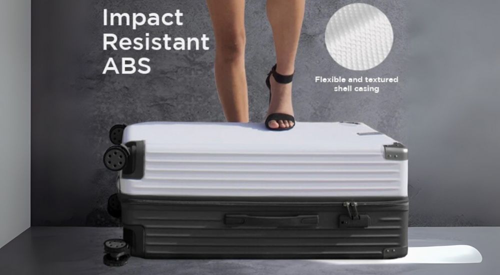 Feature highlight image of the Berlin Impact luggage set, showcasing its durable hard-shell design and sustainable build with a clean, minimal aesthetic