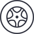 Outlined Wheel Icon – line-style graphic representing smooth-rolling wheels or mobility features on eco-friendly luggage