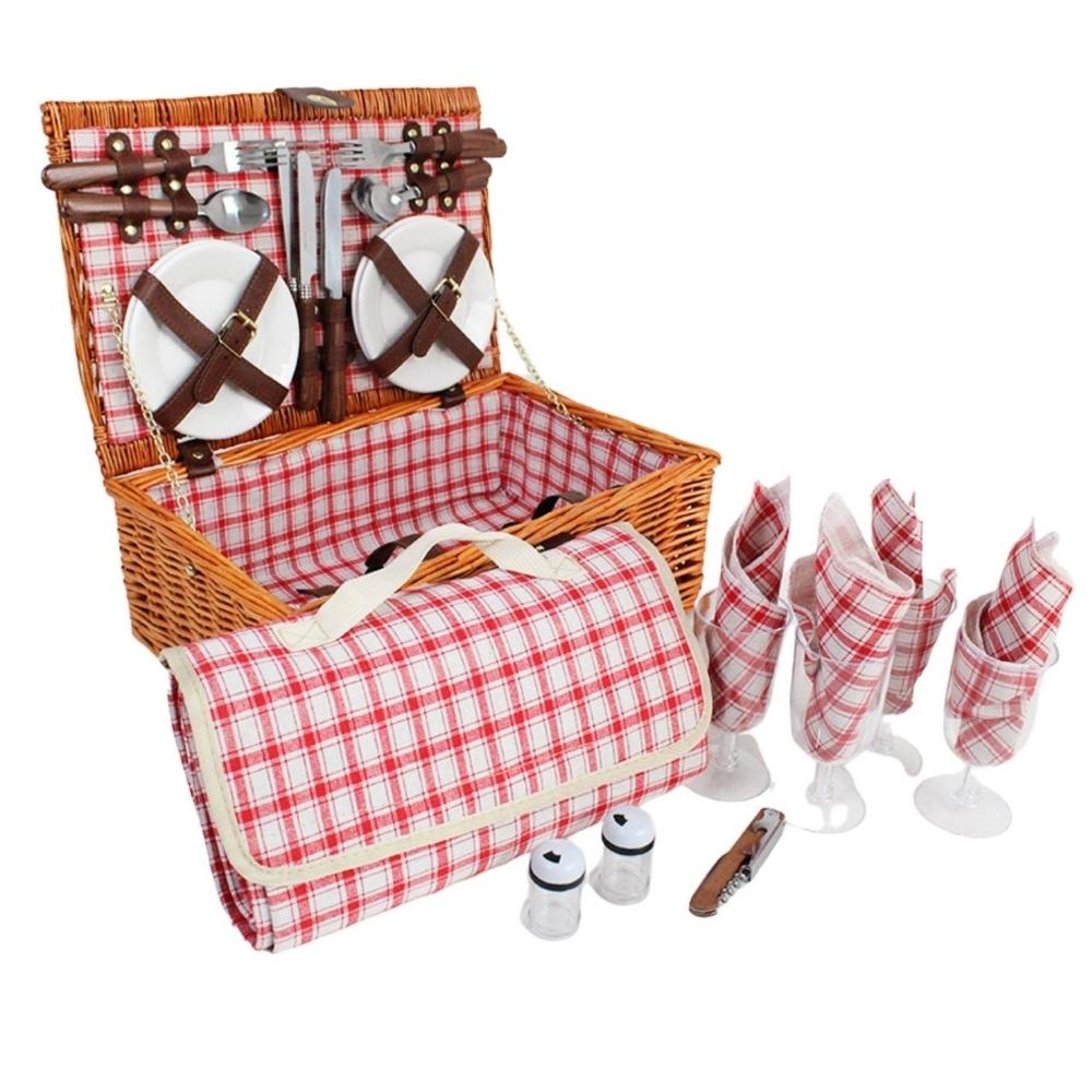  Cesta de picnic para 4 personas con compartimento grande  aislado para enfriar, cesta de picnic con manta de picnic adicional para  acampar al aire libre, patio, incluye 4 juegos de cubiertos