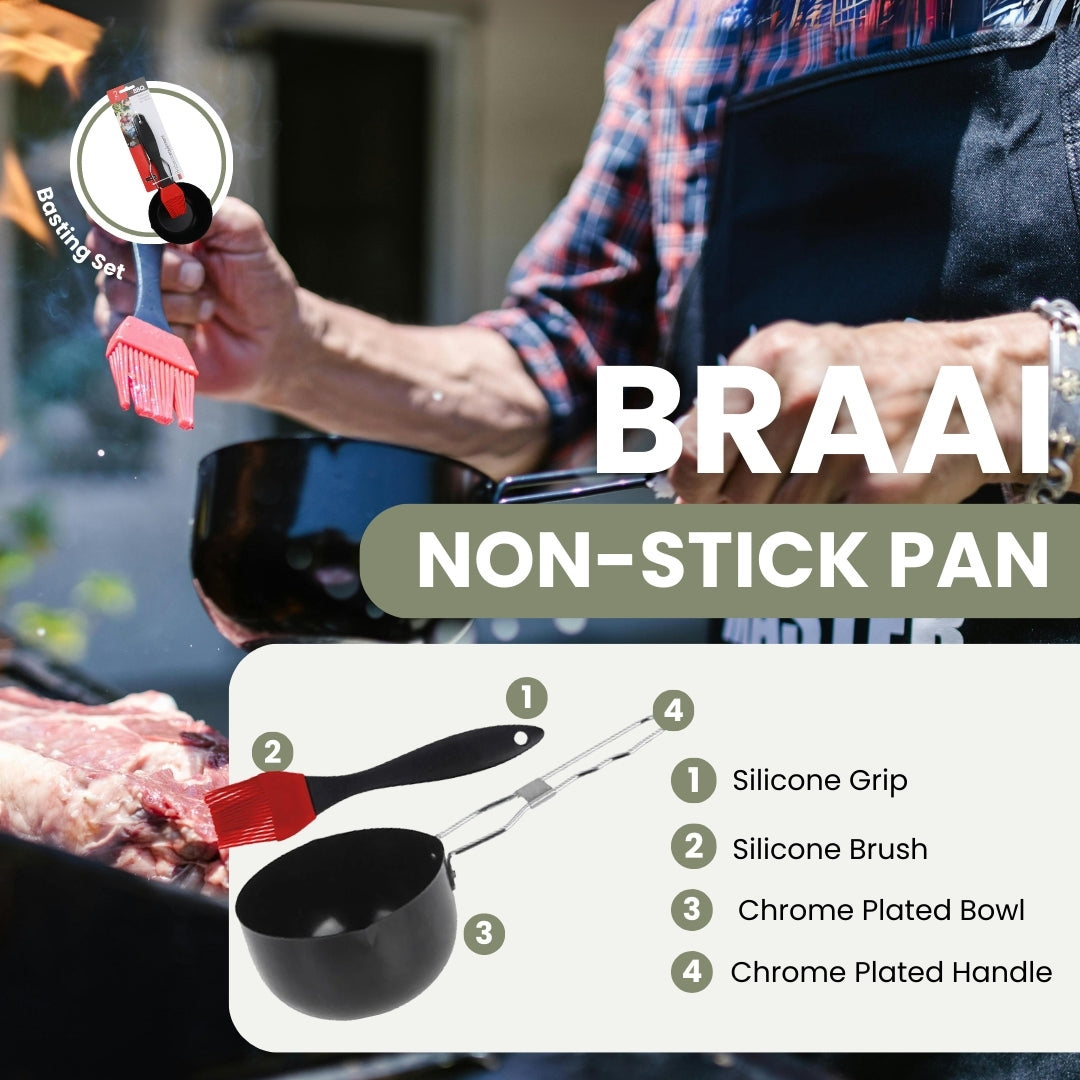 Braai Non-Stick Pan with Silicone Basting Brush - Set of 2