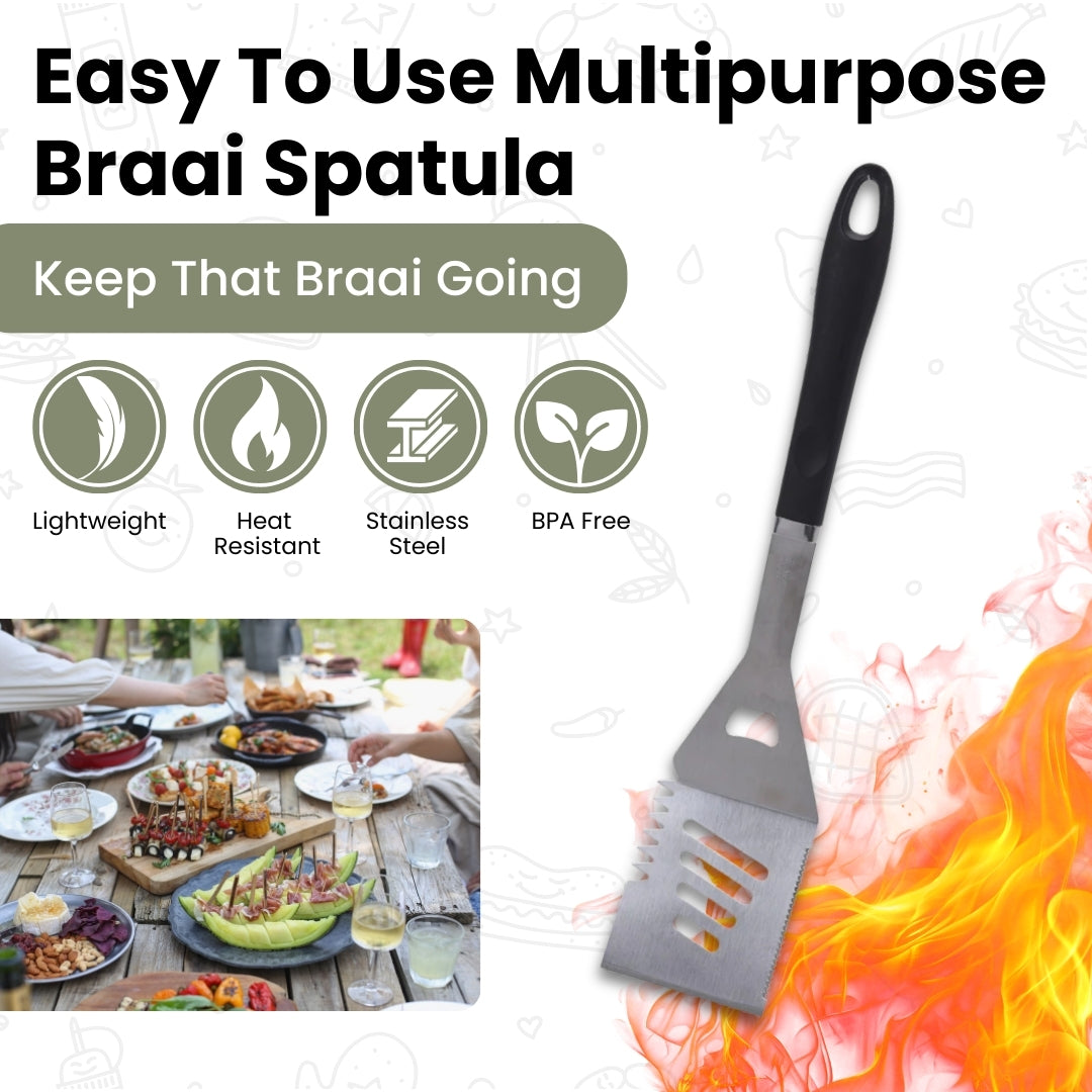 Braai Spatula with Dual Knives & Bottle Opener - Stainless Steel