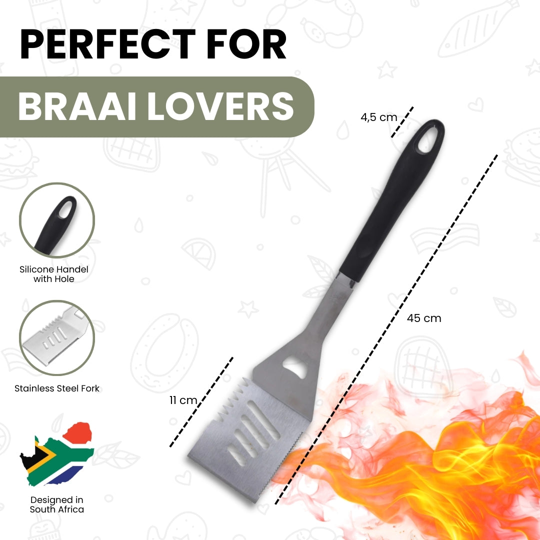 Spatule Braai avec deux couteaux et décapsuleur - Acier inoxydable