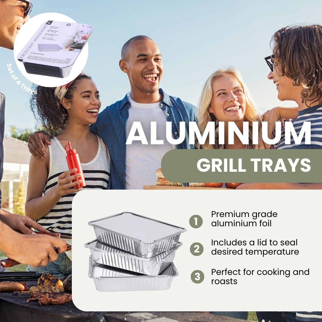 Plateaux à griller en aluminium avec couvercle - Lot de 12 pièces