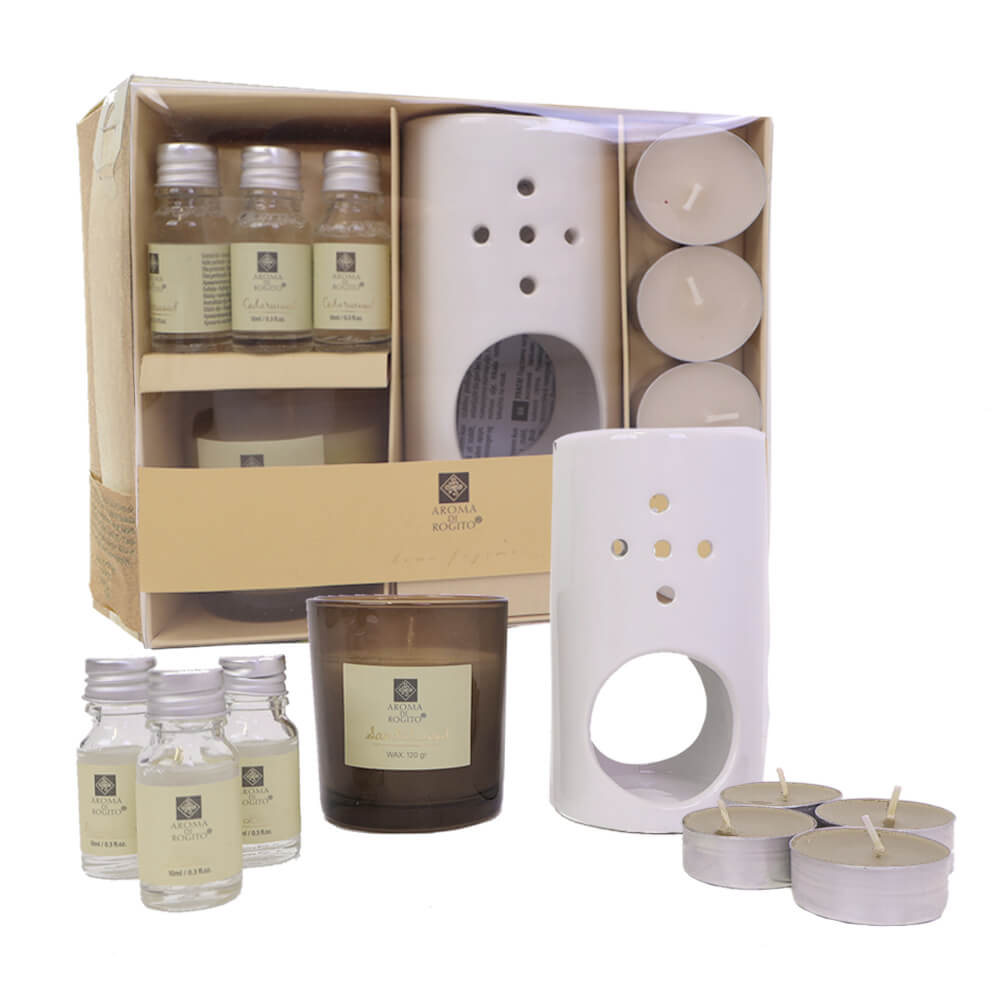 Aroma Diffuser Gift Set with Ceramic Oil Burner, Essential Oils and Scented Candles