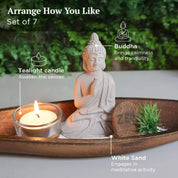 Zen Garden Set with Buddha Statue in Wooden Canoe for Meditation