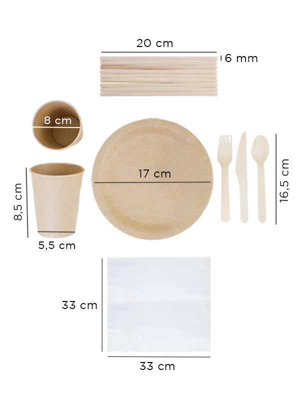 Set de Picnic de Cubiertos Desechables y Biodegradables - 144 Piezas