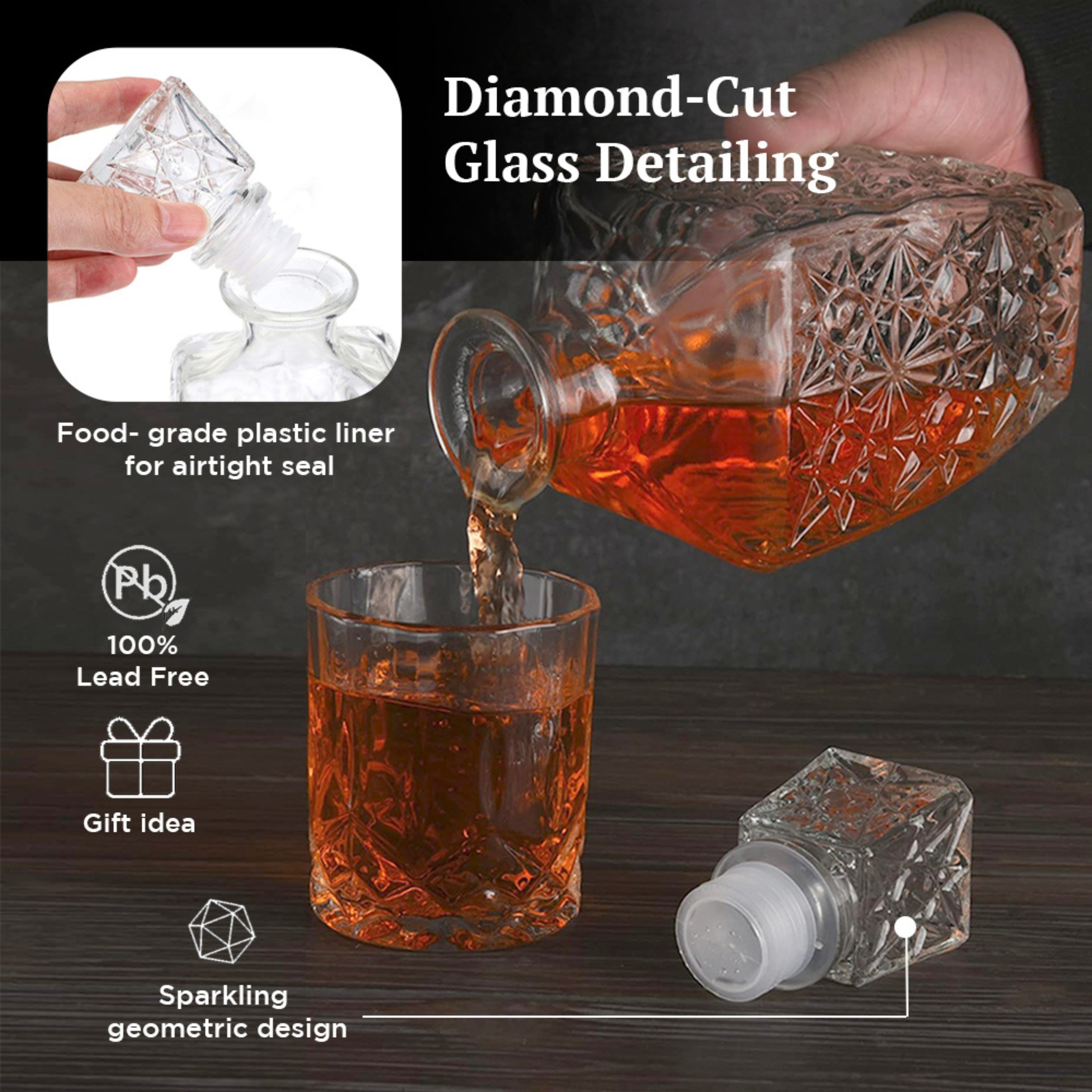 Carafe à Whisky Diamond Cut avec Couvercle Hermétique - 900ml