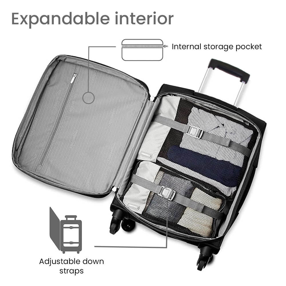 On Board Soft Shell Luggage Suitcases on 360° Wheels - 60cm
