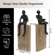 Mango Wood Decorative Heavy Duty Bookends with Non-Skids for Books