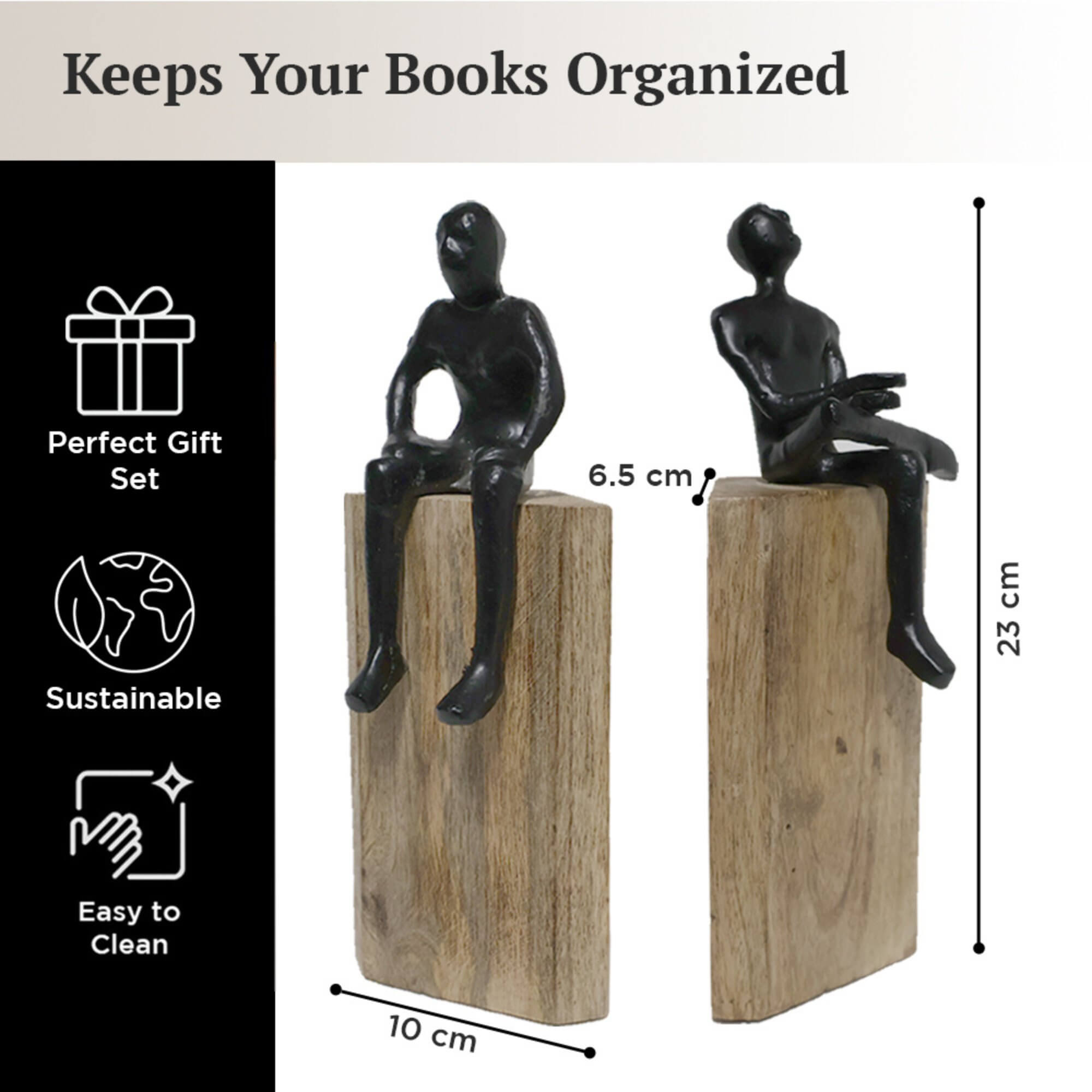 Mango Wood Decorative Heavy Duty Bookends with Non-Skids for Books