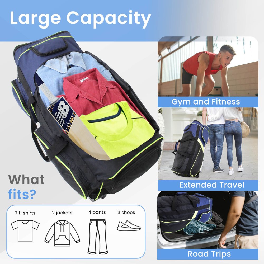 Travel Duffel Bag on Wheels with 5 Compartments - 85.5 Litres