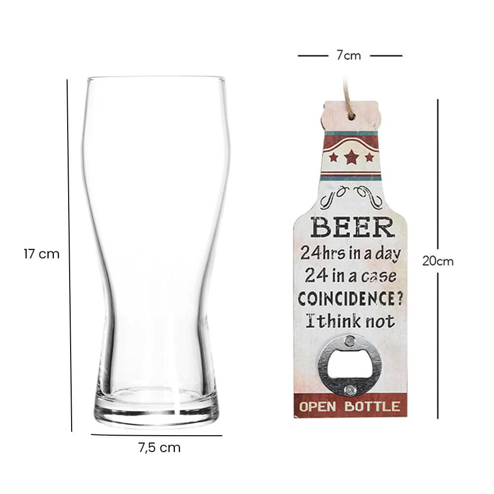 Beer Glasses 400ml & Bottle Opener