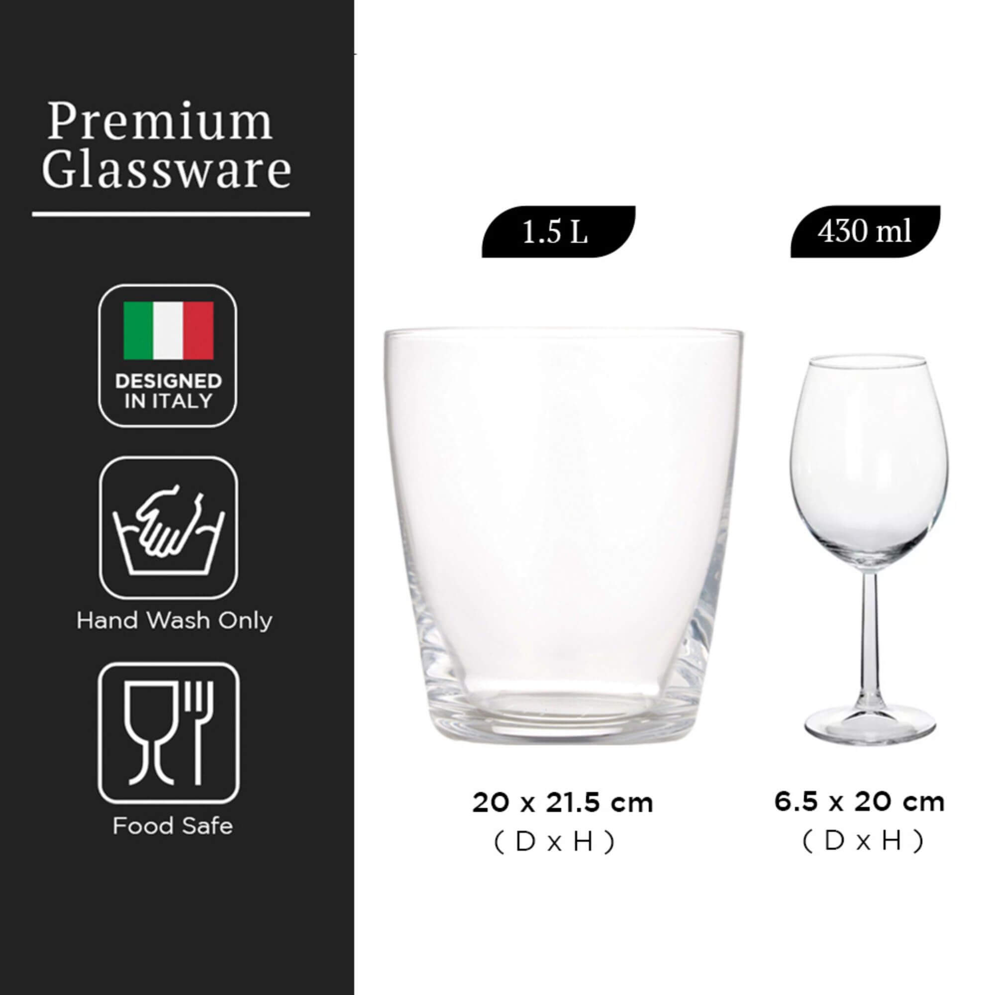 Copa de vino de 430 ml y cubitera de cristal de 1,5 litros - Juego de 5