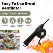 Soplador de aire con ventilador Braai, pedido anticipado, con mango, control de velocidad