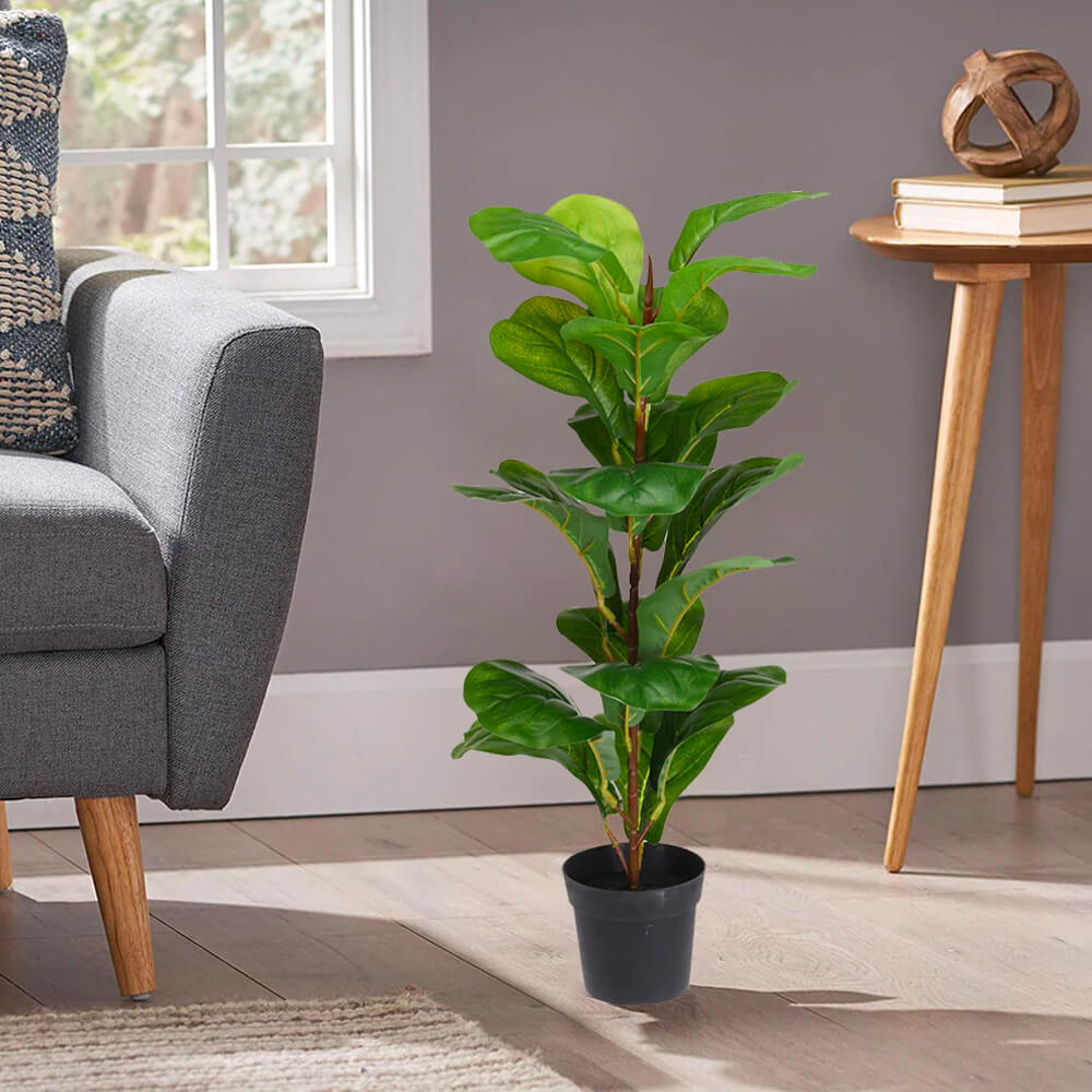 Artificial Plant in Natural Wooden Standing Pot