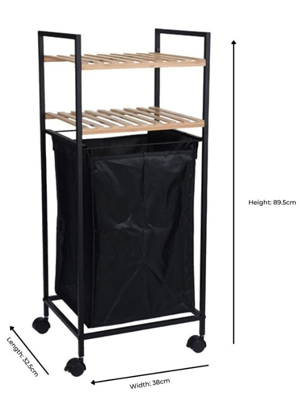 Organizador de estantes de baño - Estantes de bambú y cesto de ropa con ruedas - 40L