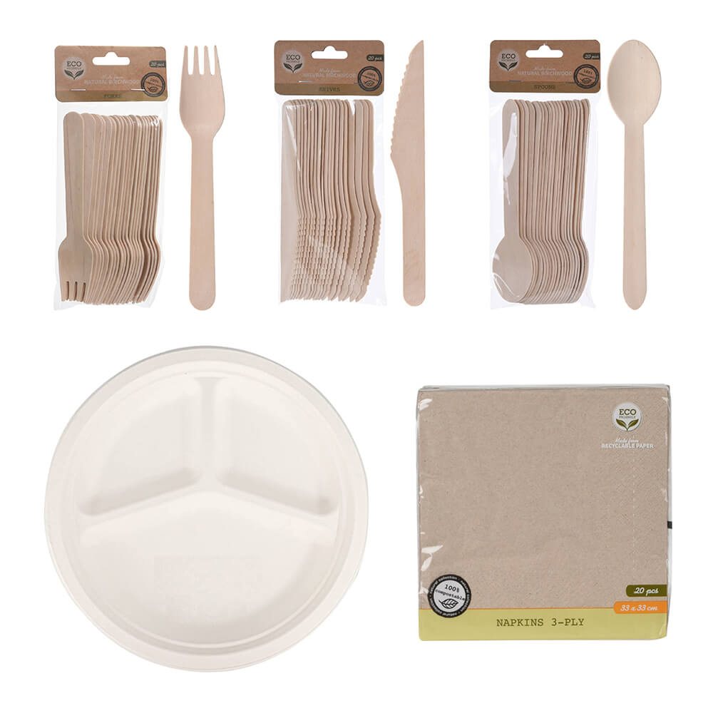 Eco Cutlery Party Pack Servilletas y Platos - 96 Piezas