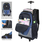 Trolley Back To School Bag with Telescopic Roller Ball Wheels - Navy