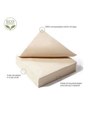 100% biodegradable and compostable, this pack of 60 paper serviettes is made from recycled paper and will decompose within 45 days of being thrown away. Made from thick paper that is still soft to the touch, these serviettes are perfect for any gathering.