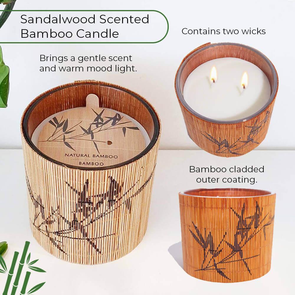 Vela envuelta de bambú natural - aroma de sándalo
