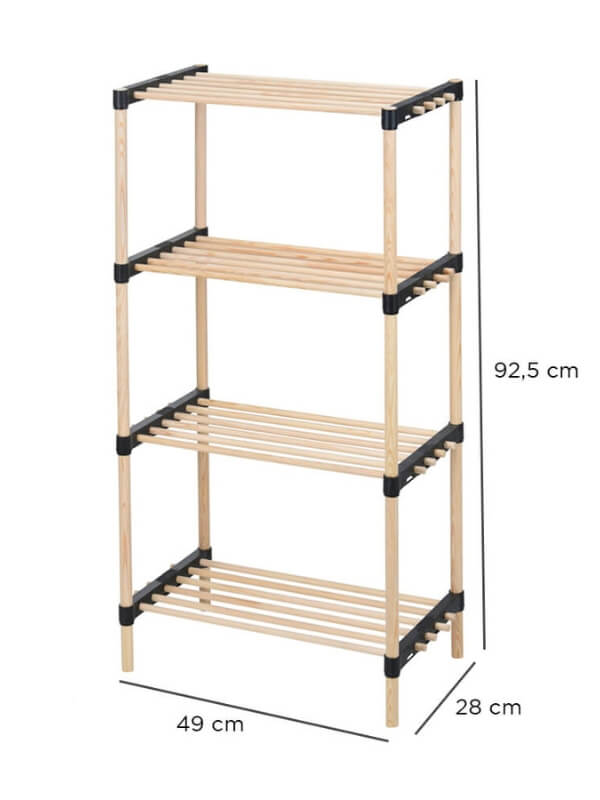 Natural Pinewood Standing Shelf - 4 Shelves