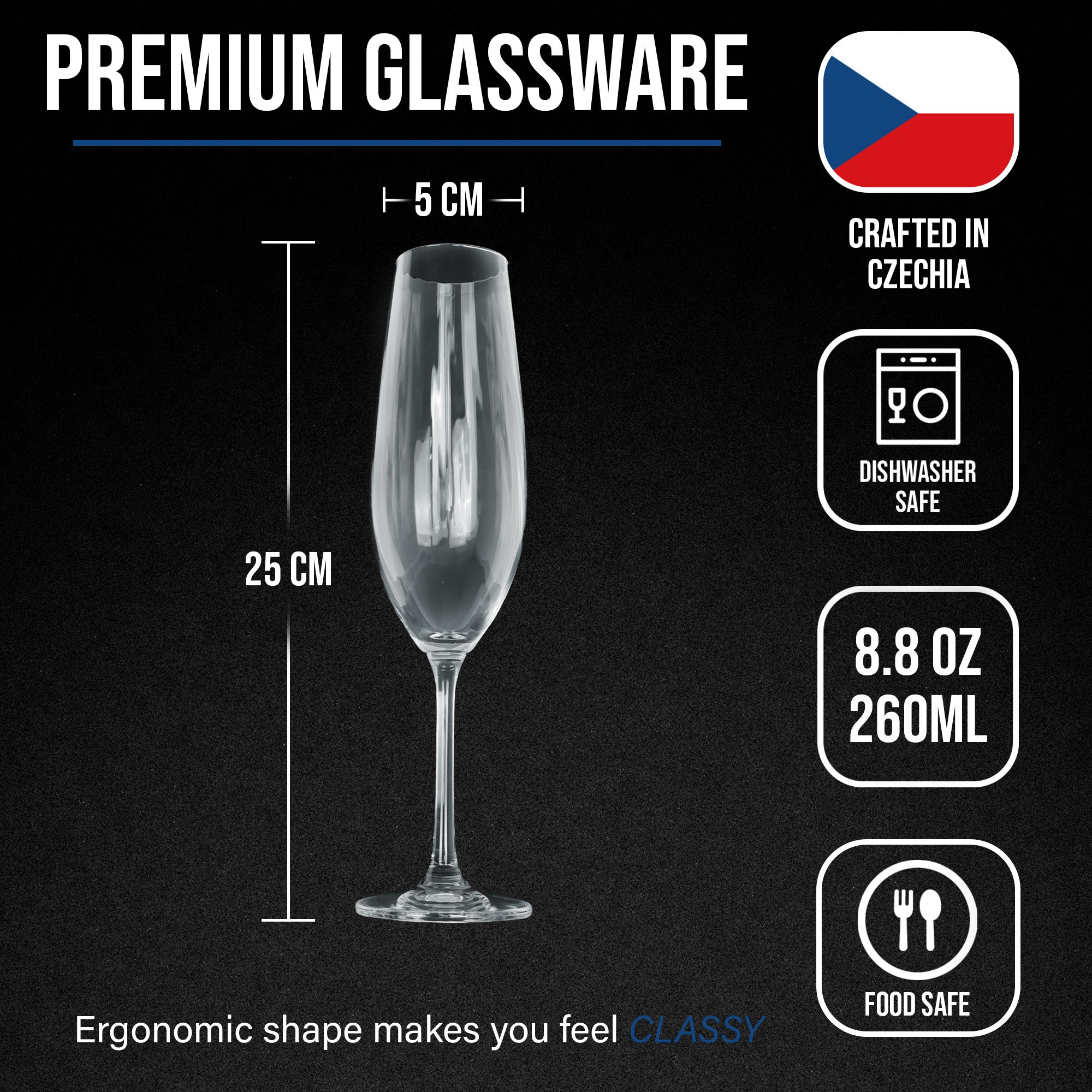 Verres à champagne en cristal - 260 ml - 2 pièces - Sans plomb 