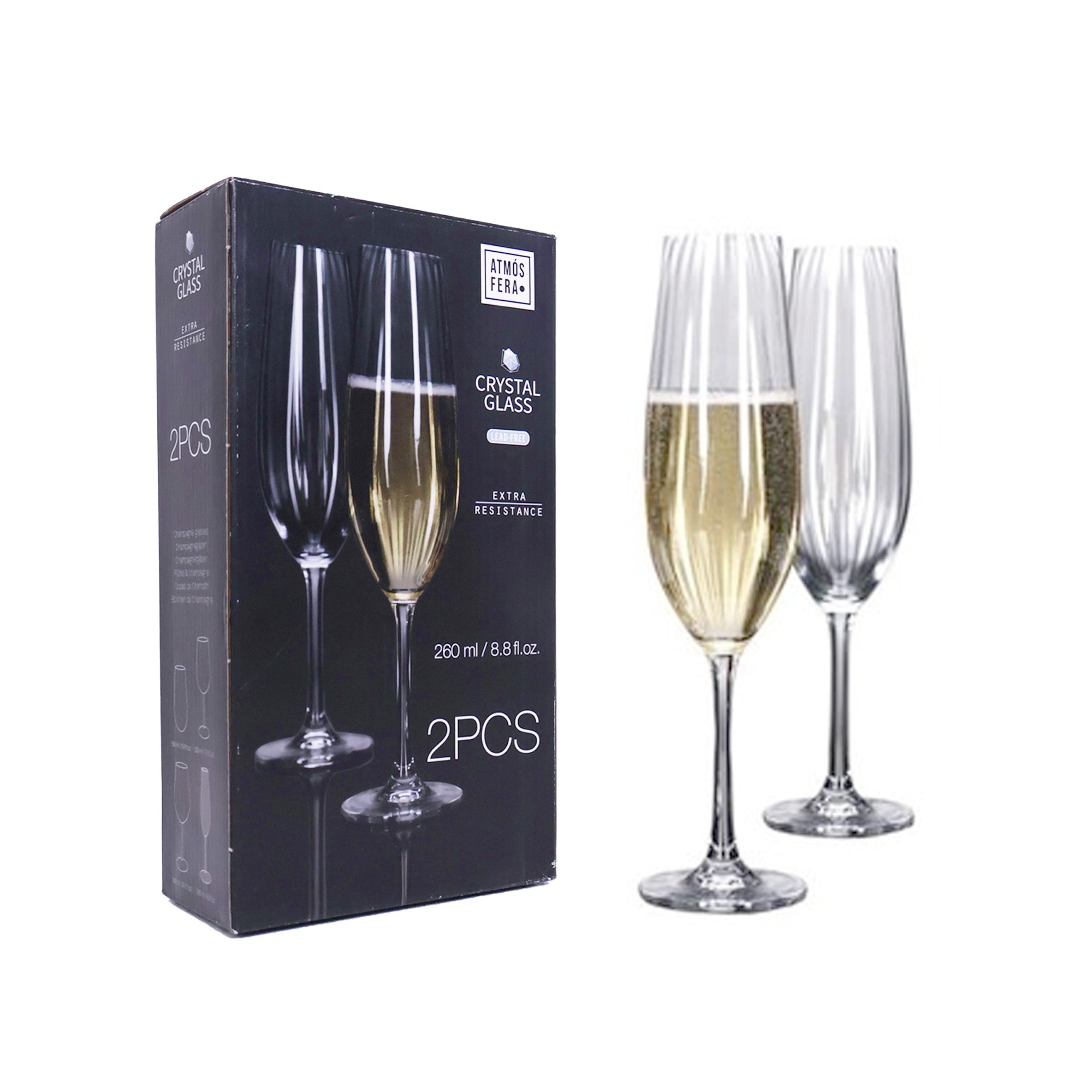 Verres à champagne en cristal - 260 ml - 2 pièces - Sans plomb 