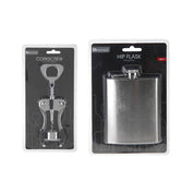 Stainless Steel Bar Set of Coasters, Hip-Flask and Wine Corkscrew