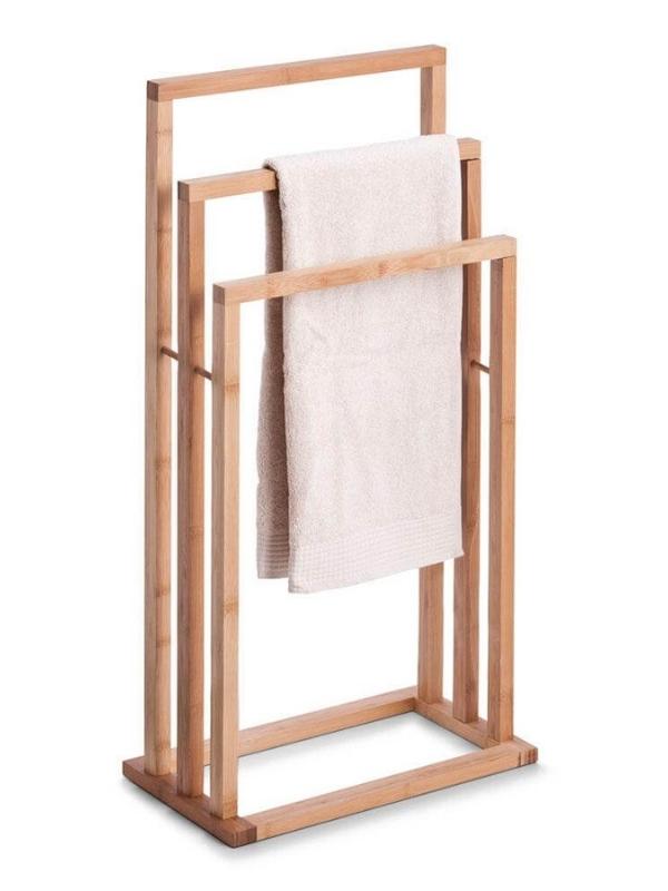 Porte-serviettes en bambou naturel avec 3 cintres 