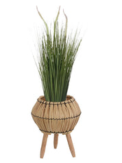 Artificial Grass in Natural Wooden Standing Basket