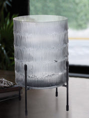 Vintage candle lantern made of glass and with a metal stand to hold it. Great to be used as a candle lantern/table centerpiece for home, wedding, party, outdoor, etc.