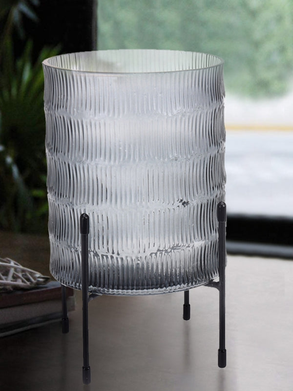 Vintage candle lantern made of glass and with a metal stand to hold it. Great to be used as a candle lantern/table centerpiece for home, wedding, party, outdoor, etc.