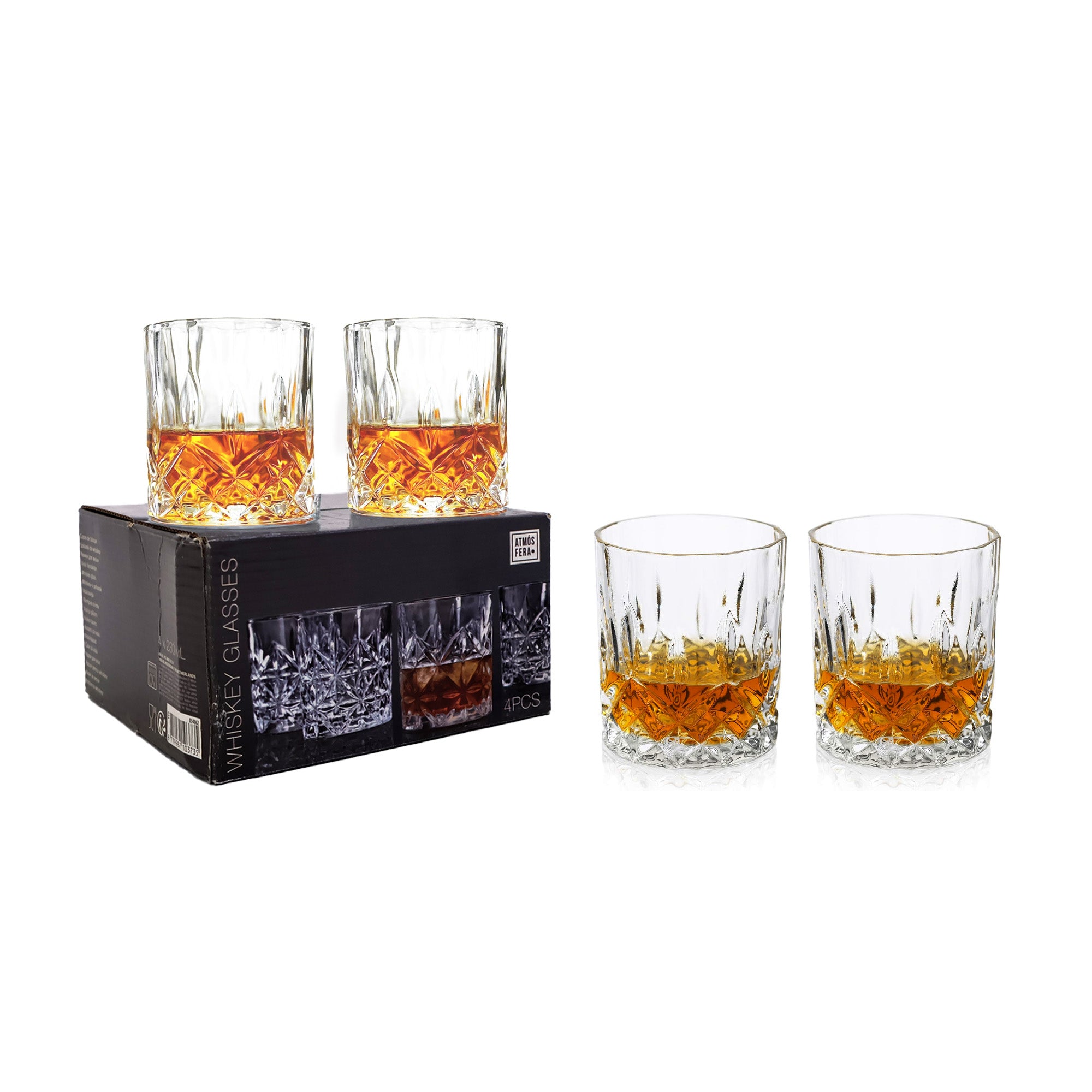 Tumbler Whiskey Glasses - 230ml - Set of 4 Pieces