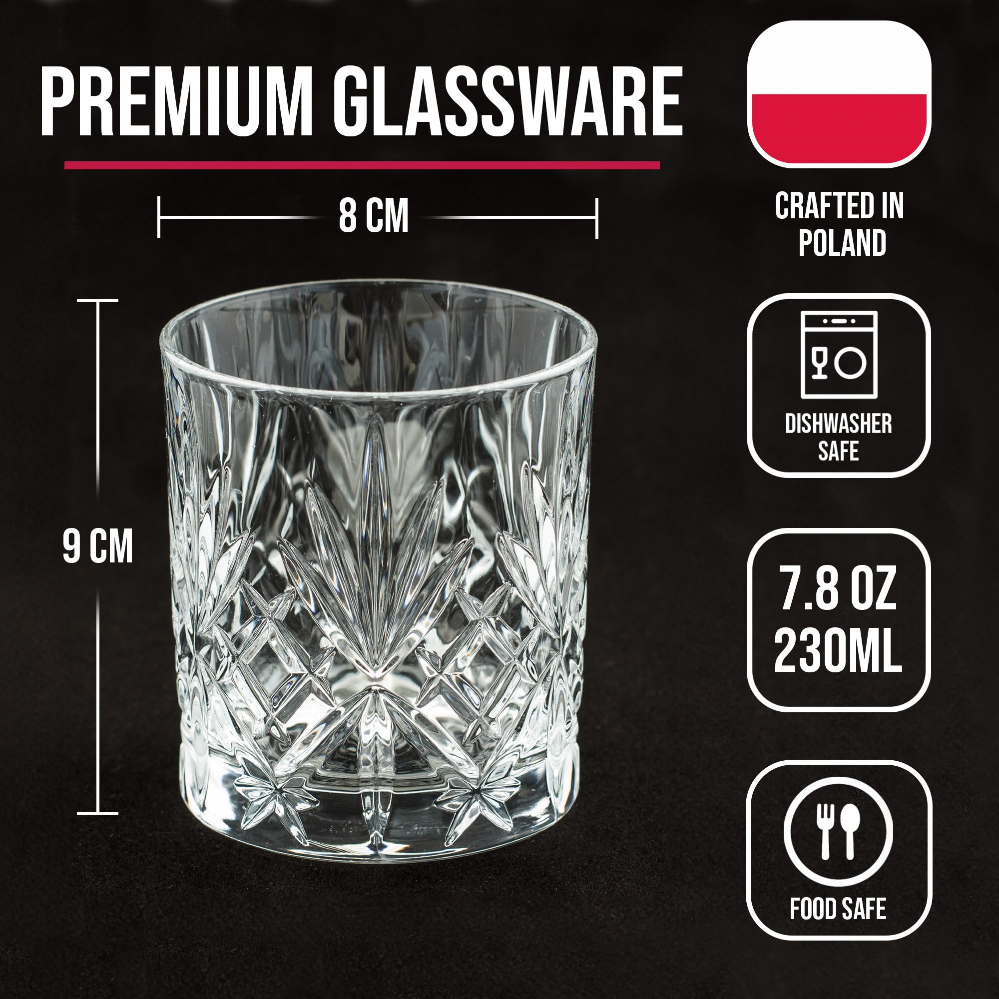 Tumbler Whiskey Glasses - 230ml - Set of 4 Pieces