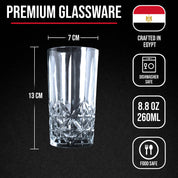 Diamond Cut Highball Drinking Glasses - 260ml - Set of 4