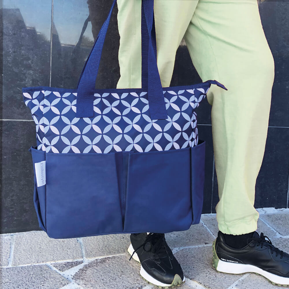 Bolsa de pañales para bebé con 5 compartimentos y tapete - Azul marino