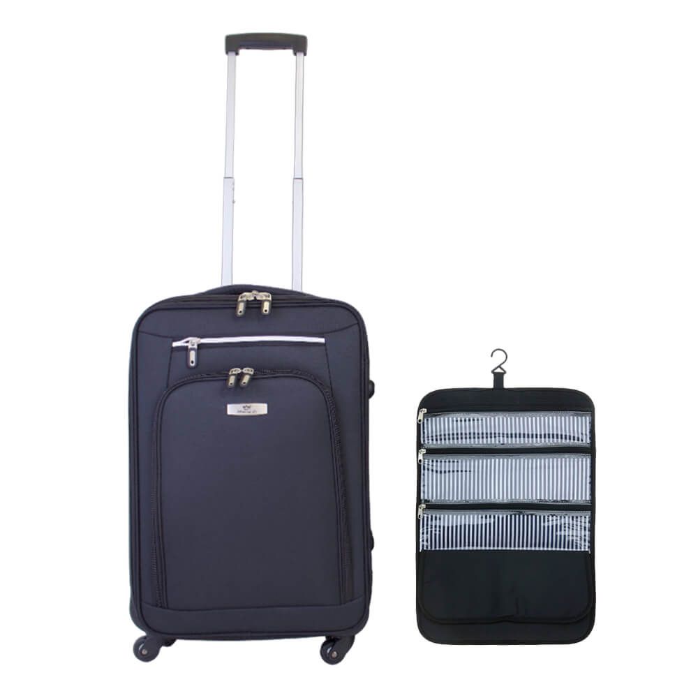 Florida On Board Soft Shell Luggage Suitcases on 360 Wheels - 60cm - With Hanging Toiletry Bag