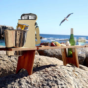 Lifestyle image of two insulated wine cooler bags in use outdoors, showcasing their stylish design and practical features—ideal for picnics, gatherings, and keeping wine perfectly chilled on the go