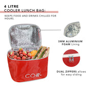 4 Litre Foldable cooler lunch bag with handle allows you to take your packed lunch and drinks whenever you go on picnics or camping trips. It has an internal insulating lining to protect food from external elements while keeping it cool from the heat. White printed logo on the front side. Size: 21.5 x 15 x 15cm.