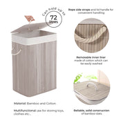 Bamboo Laundry Basket with Cotton Interior & Rope Handles - 72L- Flatpack Design