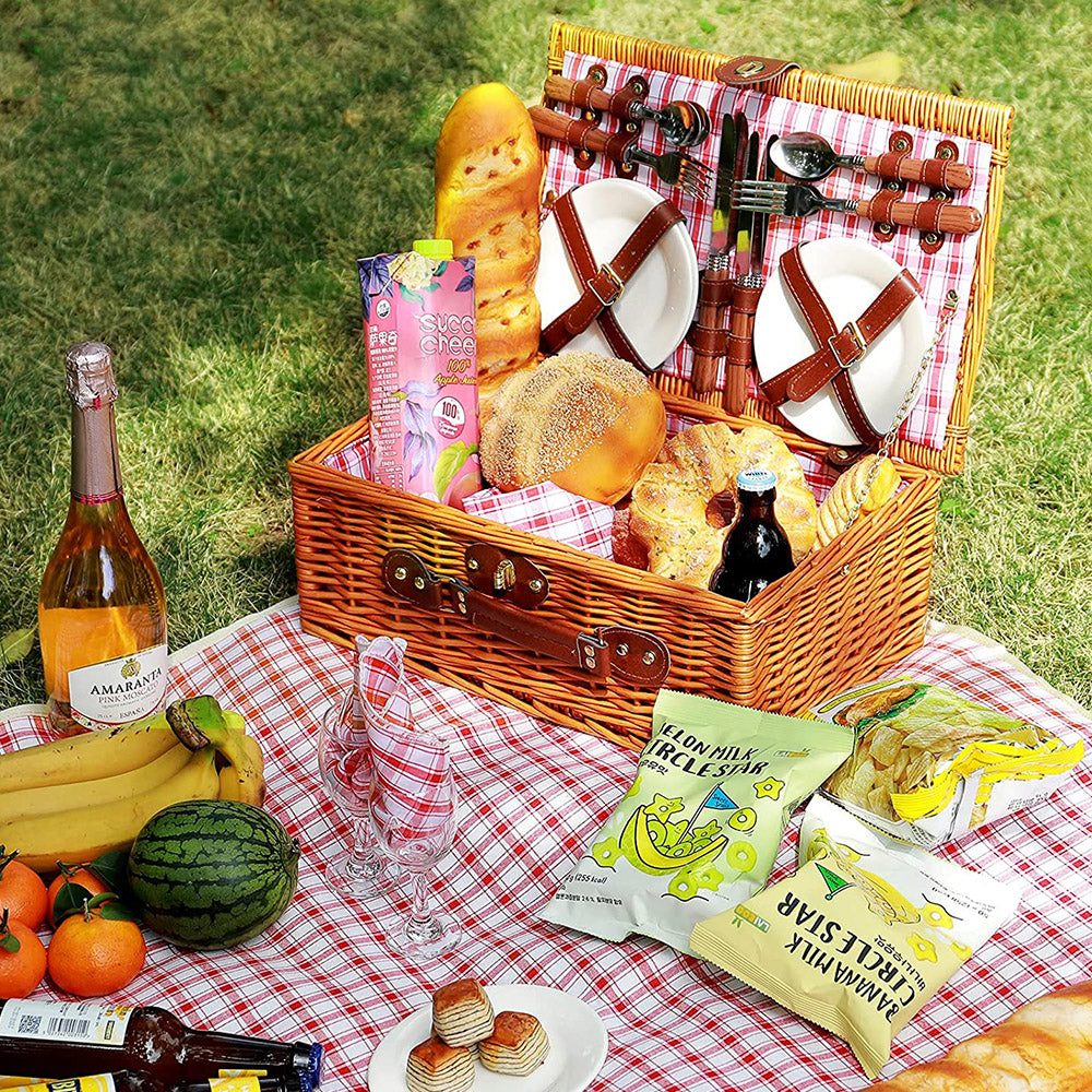 Cesta de picnic con manta de picnic plegable para 4 personas – Eco Lifestyle