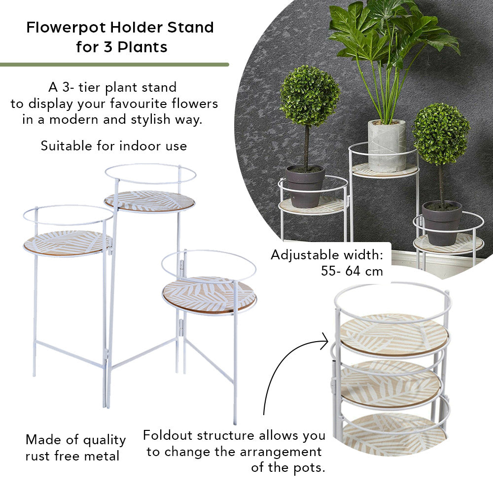 Support pour Pot de Fleurs pour 3 Plantes - Métal - Design Pliable