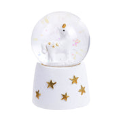 Boule à Neige Licorne sur Base Blanche avec Étoiles Dorées et LED Blanc Chaud - Lot de 2