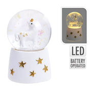 Snow Globe Unicorn on White Base with Gold Stars and Warm White LED - Set of 2