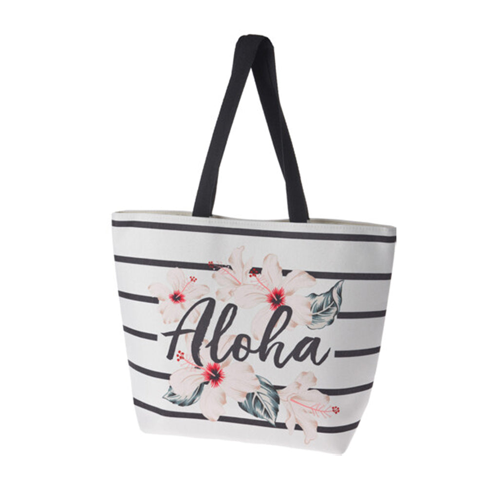 Beach Tote Bag with Aloha Print and Floral Design