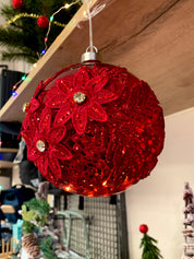Bola de cristal LED navideña con bordado de flores
